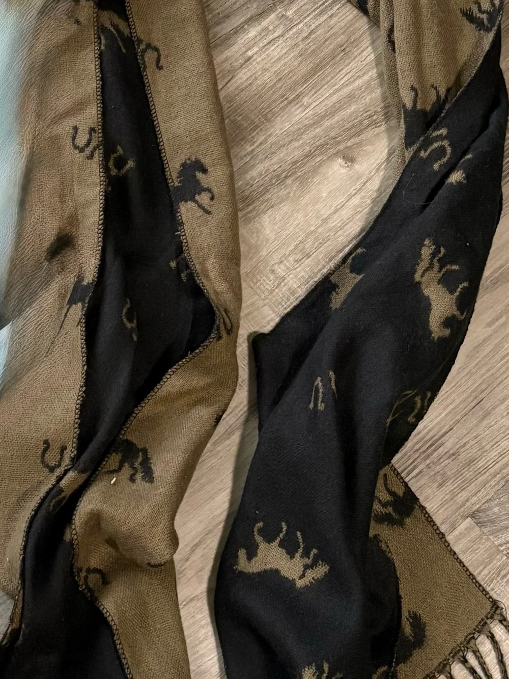 Reversible Black and brown Horse Print Scarf